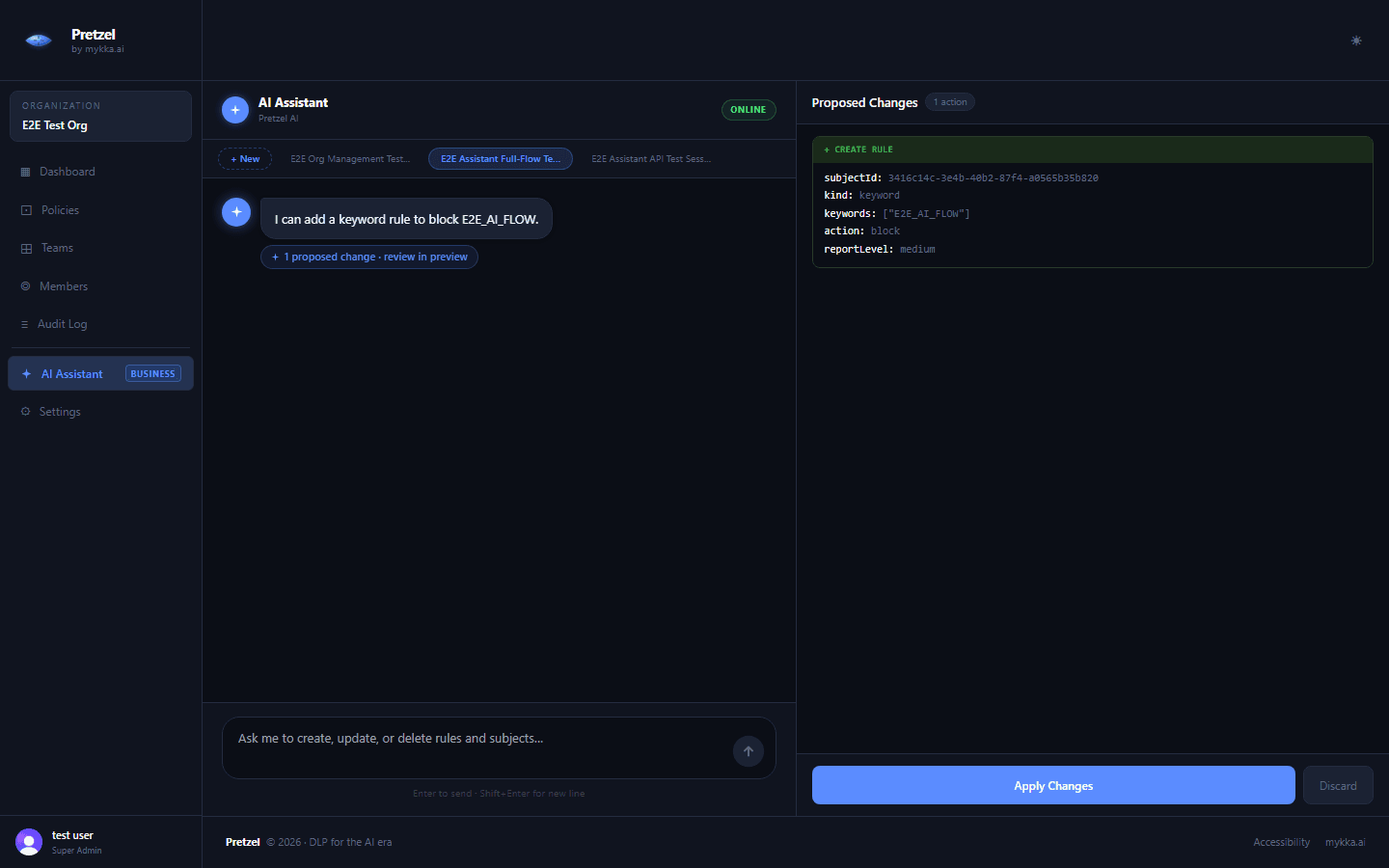 AI Policy Assistant in the Pretzel Console